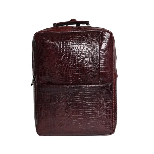 Two Sapiens brown croco leather unisex backpack – handcrafted premium bag front view